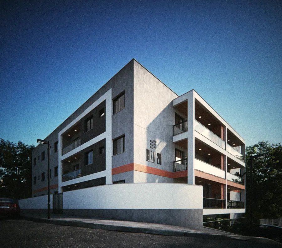 Residencial Ibiza 20 visto da esquina, de dia
